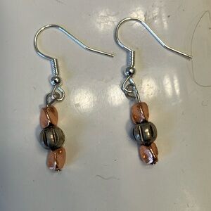 Copper and silver metal faceted beads earrings.